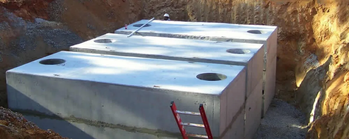 Septic tank installation site with a newly placed concrete tank in Easton, PA